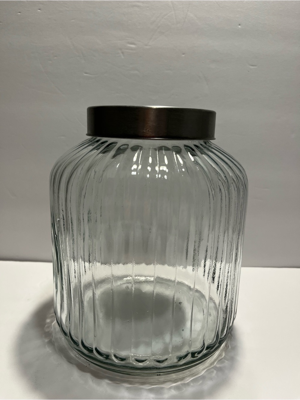 Large Ribbed Glass Storage Jar with Metal Lid | Farmhouse Apothecary Canister